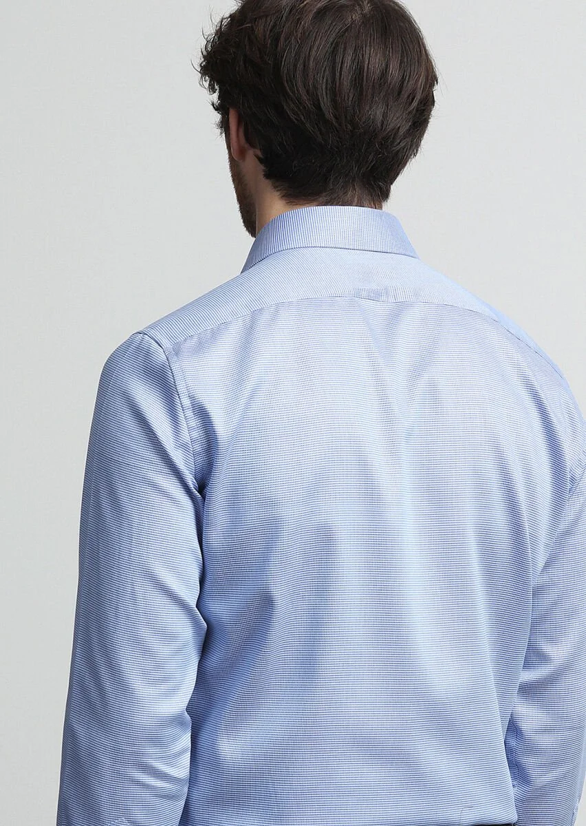 Dark Blue Regular Fit Weaving Classical 100% Cotton Shirt - 4