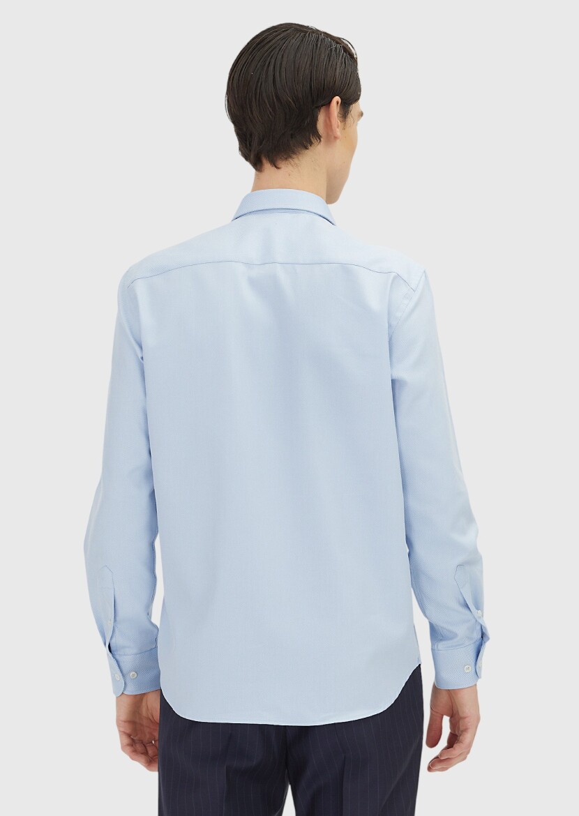 Dark Blue Regular Fit Weaving Classical 100% Cotton Shirt - 5