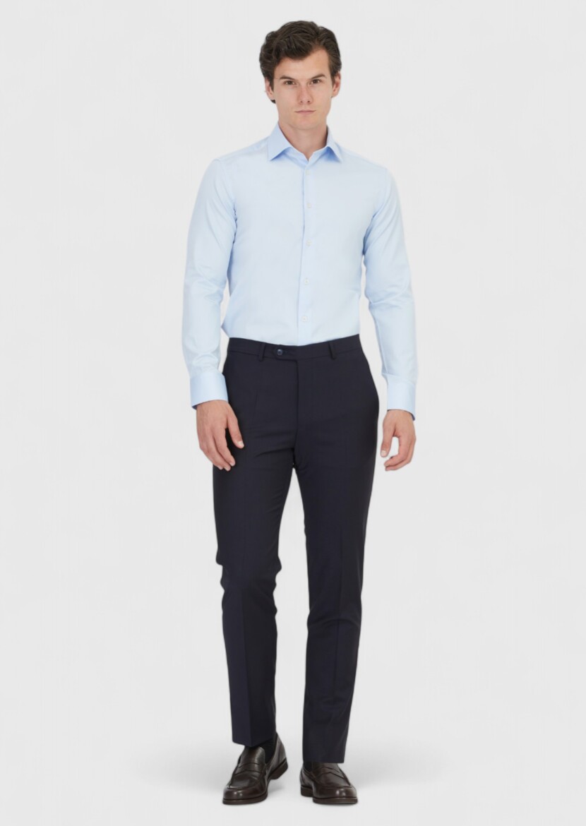 Dark Blue Slim Fit Weaving Classical 100% Cotton Shirt - RAMSEY