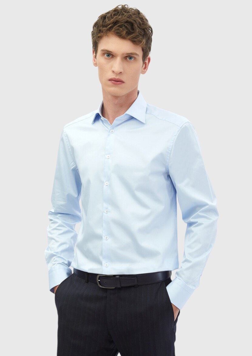 Dark Blue Slim Fit Weaving Classical 100% Cotton Shirt - RAMSEY