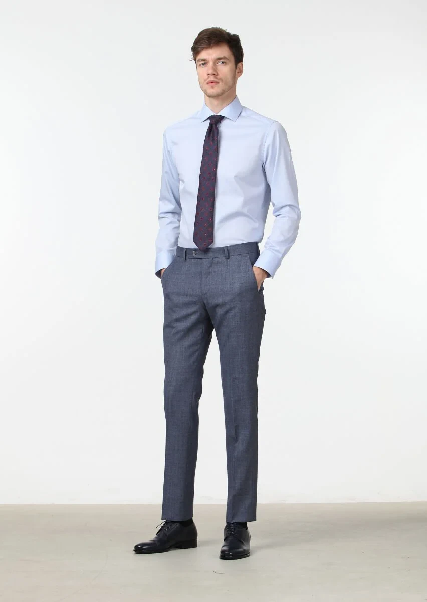 Dark Blue Weaving Dynamic Fit Classical Wool Blended Trousers - 2