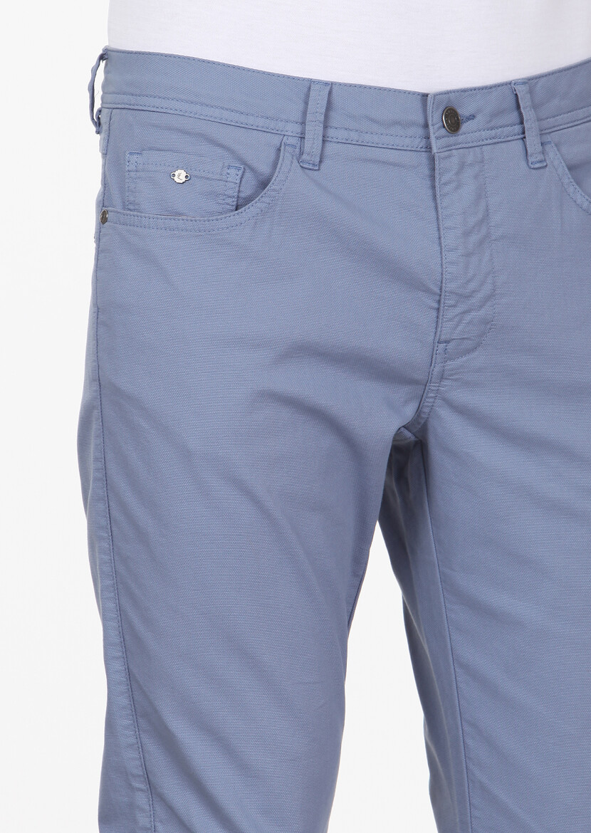 Dark Blue Weaving Slim Fit Casual Cotton Blended Trousers - 3