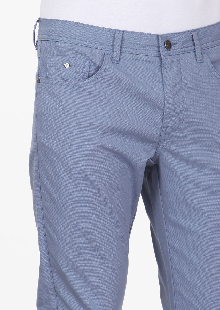 Dark Blue Weaving Slim Fit Casual Cotton Blended Trousers - 3