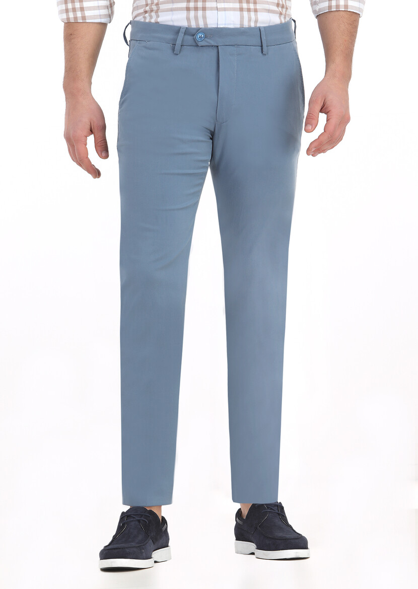 Dark Blue Weaving Slim Fit Casual Trousers - 2