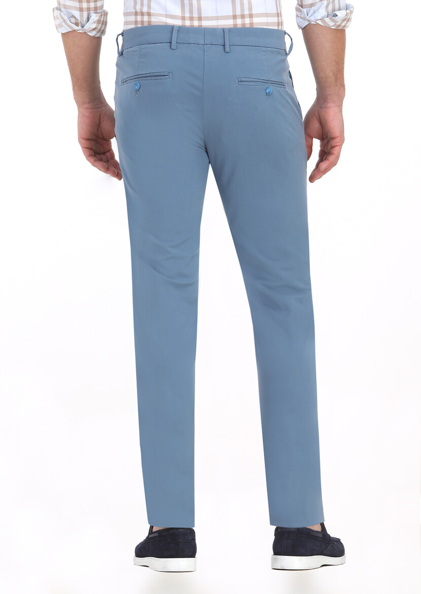 Dark Blue Weaving Slim Fit Casual Trousers - 4