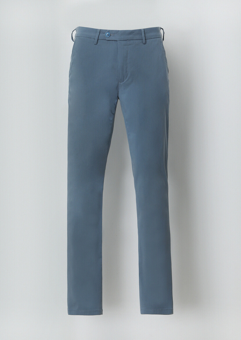 Dark Blue Weaving Slim Fit Casual Trousers - 5