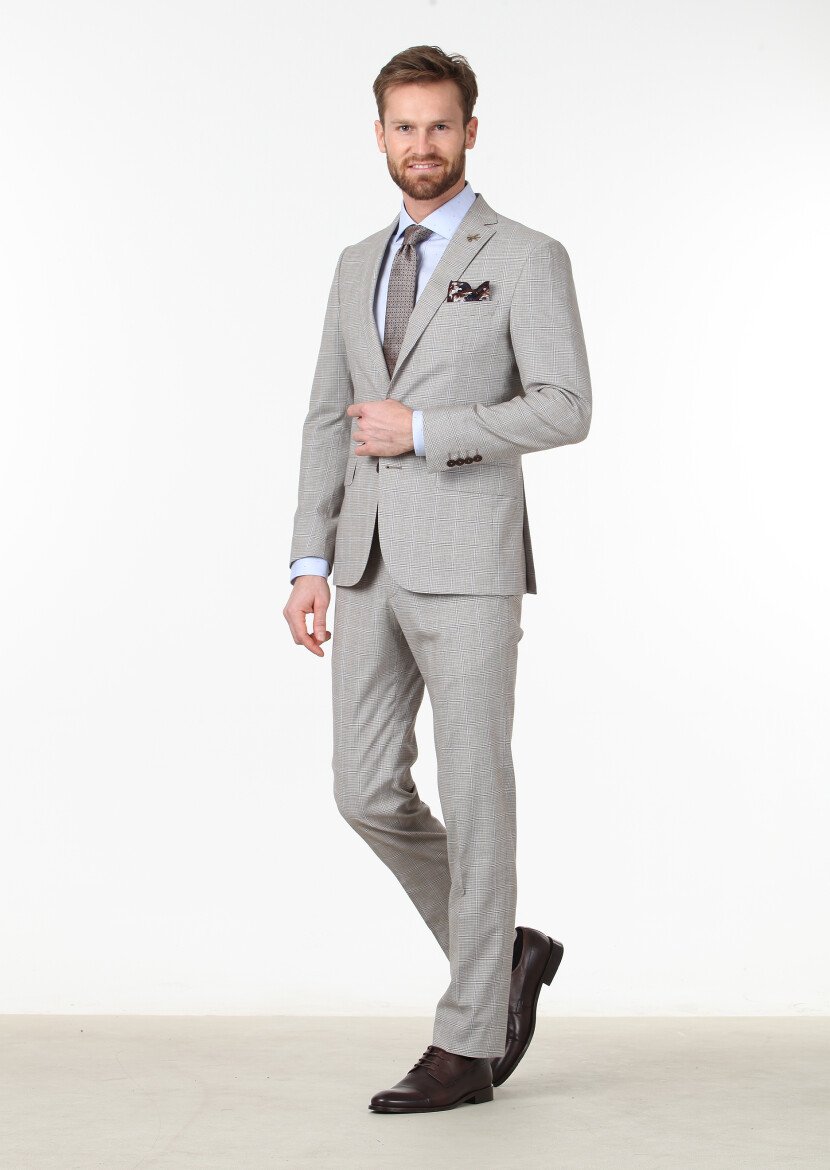 Dark Brown Checkered Zeroweight Slim Fit Wool Blended Suit - 2