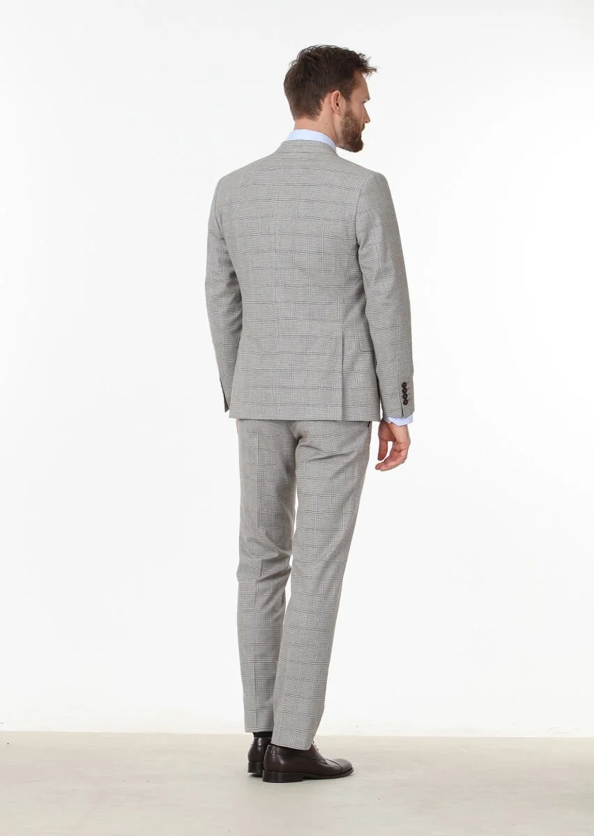 Dark Brown Checkered Zeroweight Slim Fit Wool Blended Suit - 4