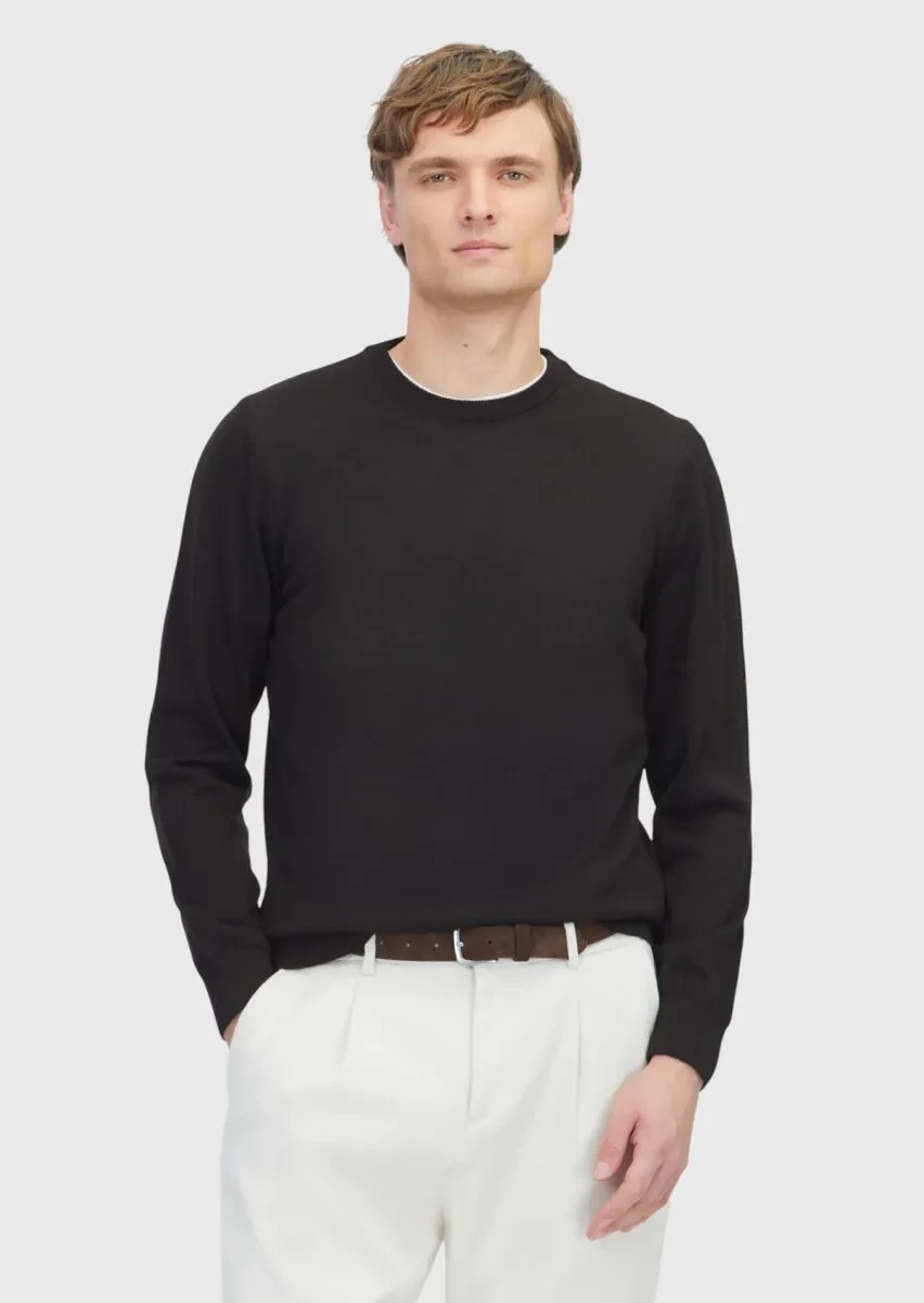 Dark Brown Knitwear Sweatshirt - 1