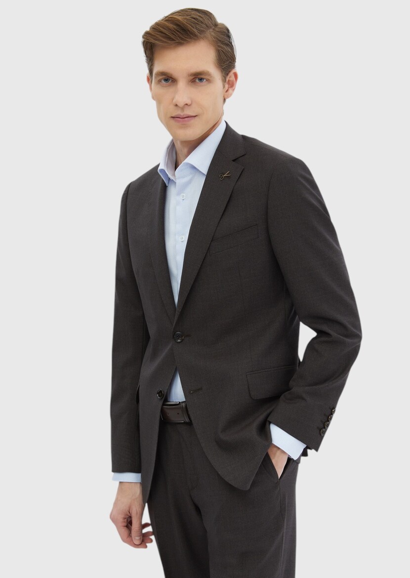 Dark Brown Patterned Regular Fit 100% Wool Suit - RAMSEY