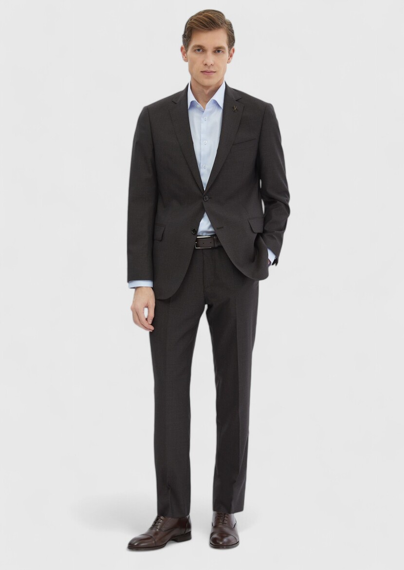 Dark Brown Patterned Regular Fit 100% Wool Suit - RAMSEY