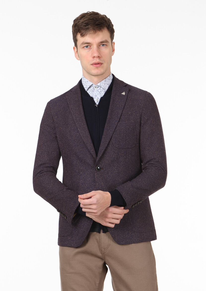Dark Brown Plain Dynamic Wool Blended Jacket - 1