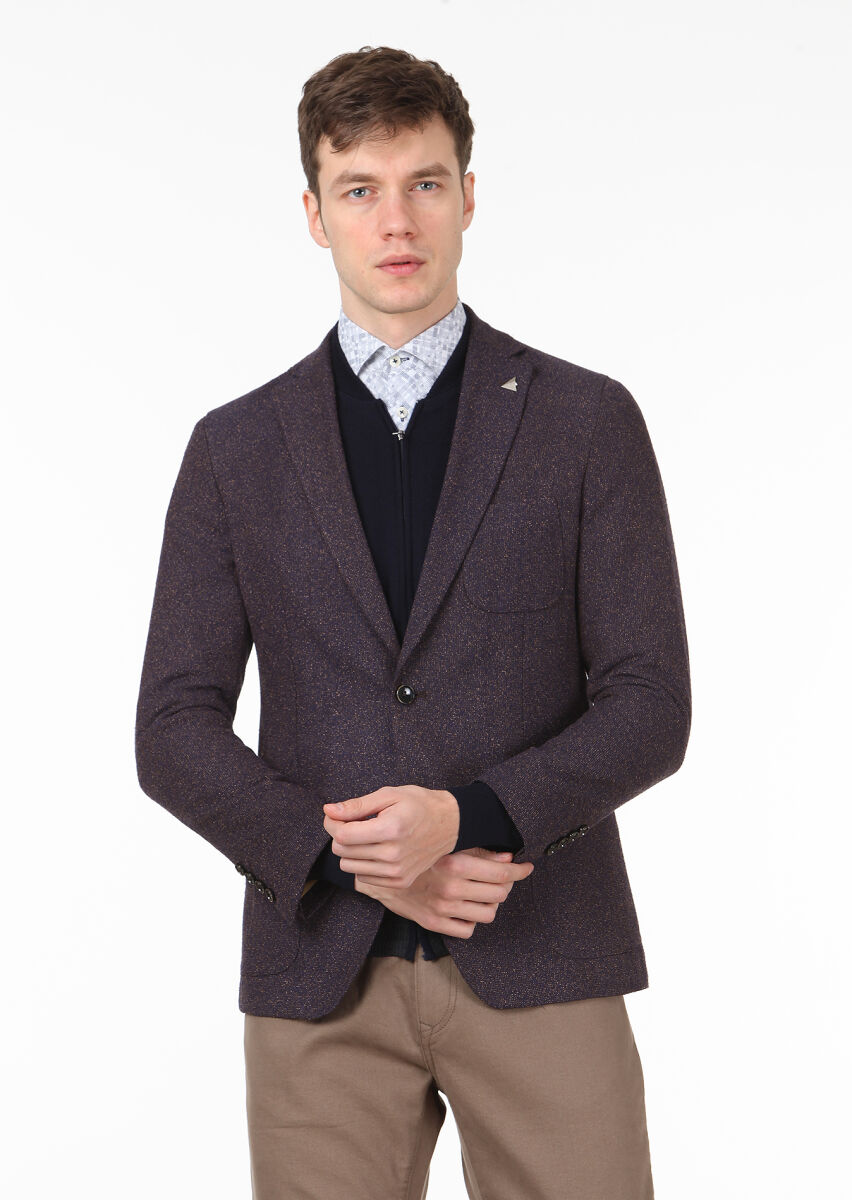 Dark Brown Plain Dynamic Wool Blended Jacket - 1