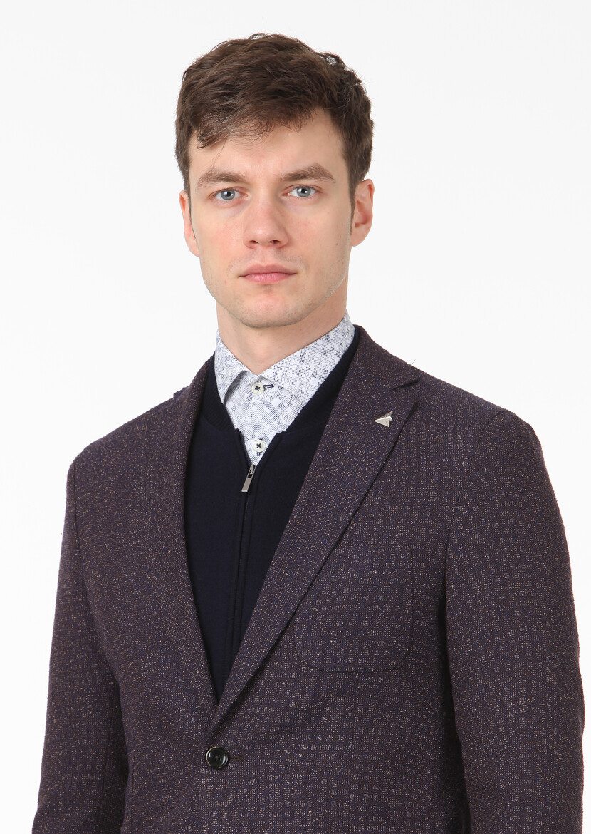 Dark Brown Plain Dynamic Wool Blended Jacket - 2