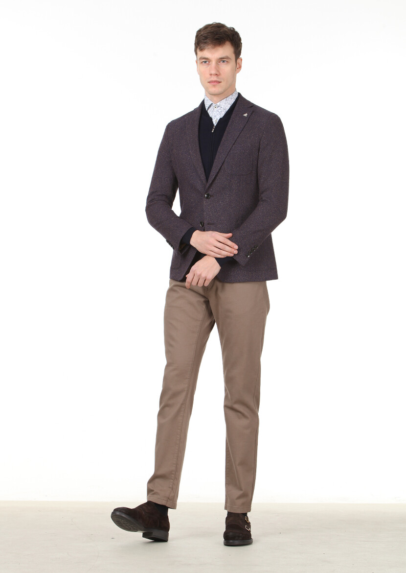 Dark Brown Plain Dynamic Wool Blended Jacket - 3