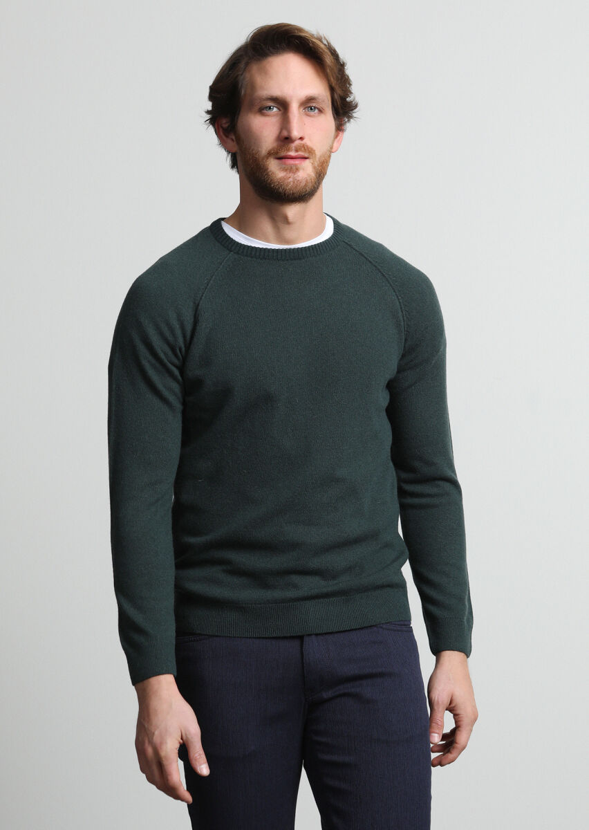 Dark Green Knitwear Sweatshirt - 1