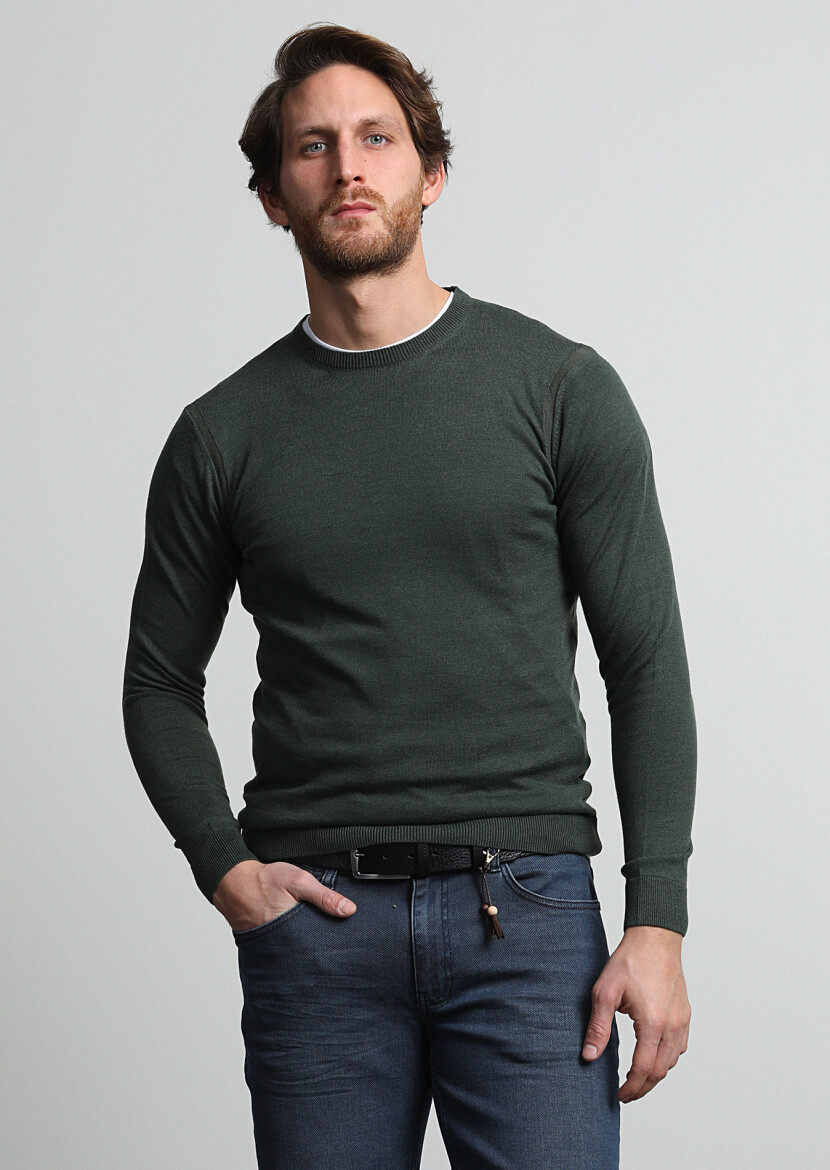 Dark Green Knitwear Sweatshirt - 1