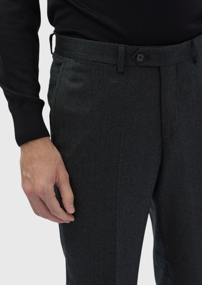 Dark Green Material Regular Fit Classical 100% Wool Trousers - 4