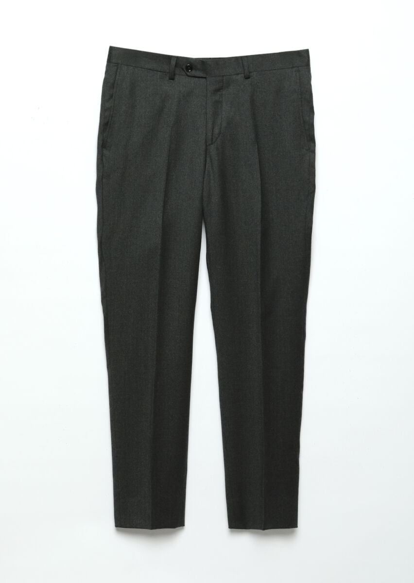 Dark Green Material Regular Fit Classical 100% Wool Trousers - 6