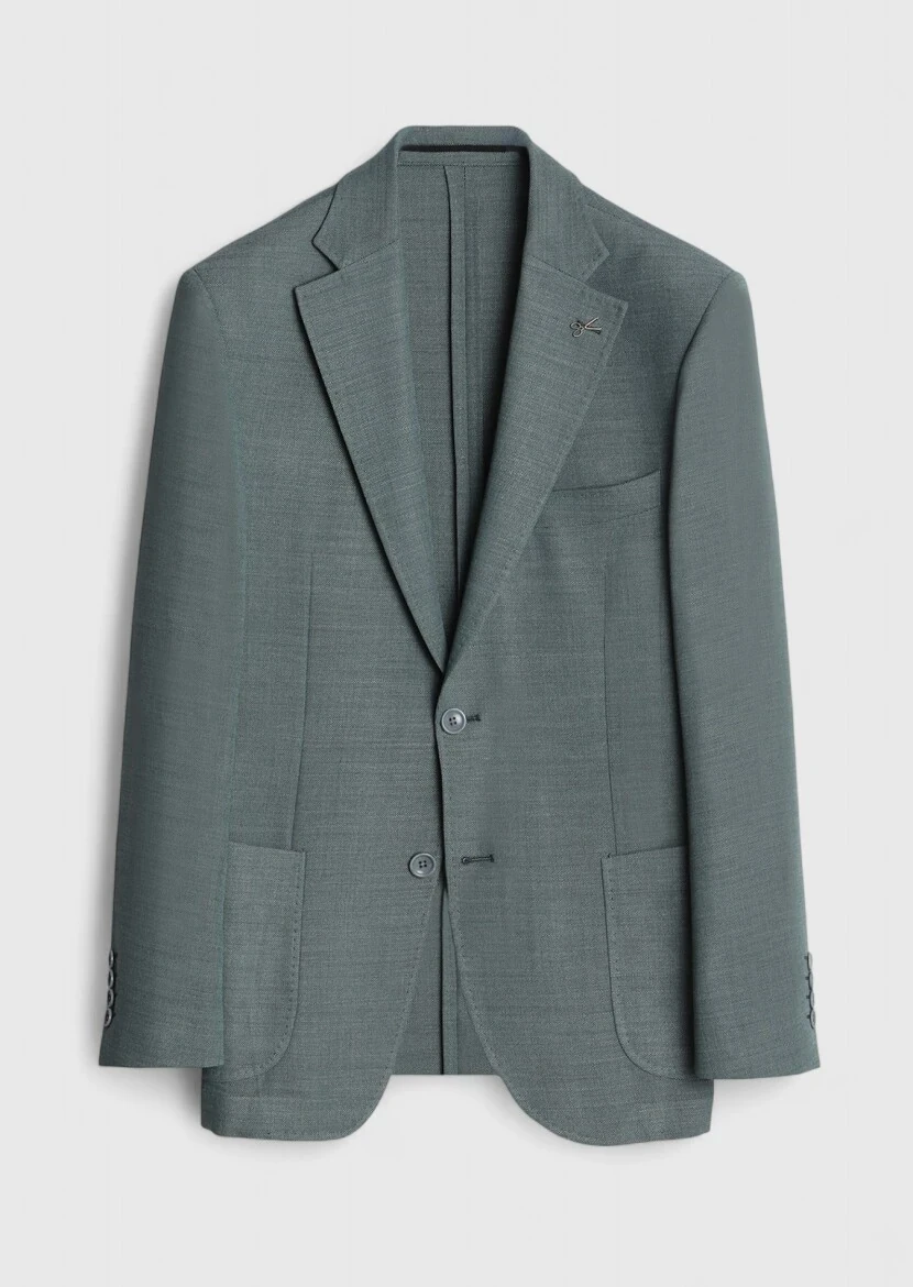 Dark Green Patterned Wool Blended Jacket - RAMSEY