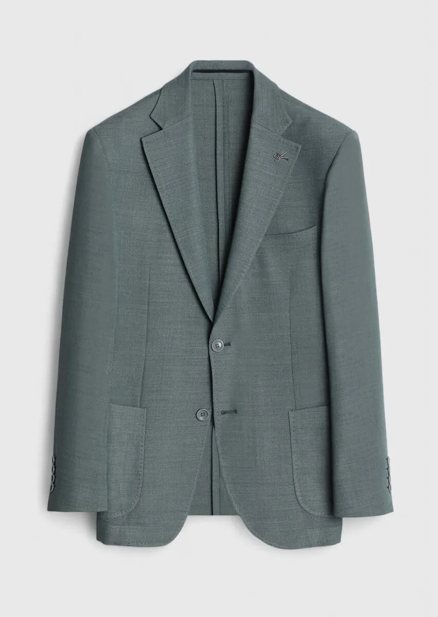 Dark Green Patterned Wool Blended Jacket - 1