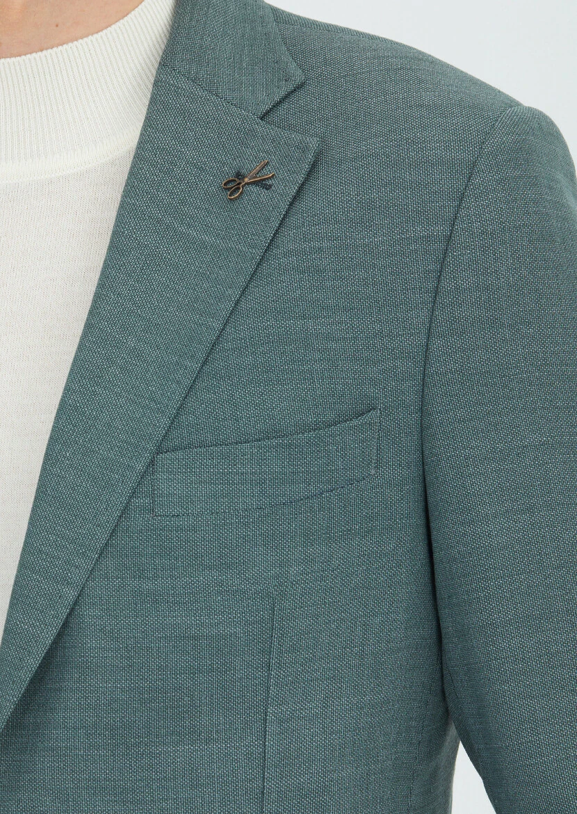 Dark Green Patterned Wool Blended Jacket - 3