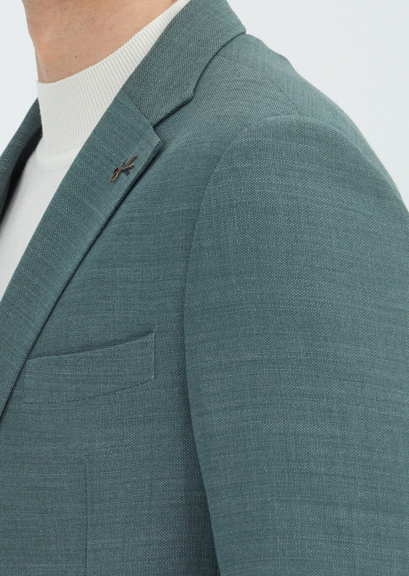 Dark Green Patterned Wool Blended Jacket - 4