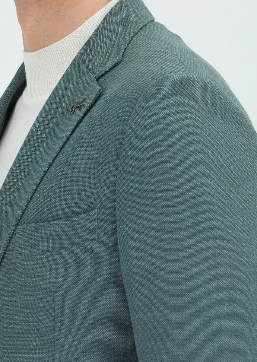 Dark Green Patterned Wool Blended Jacket - 4