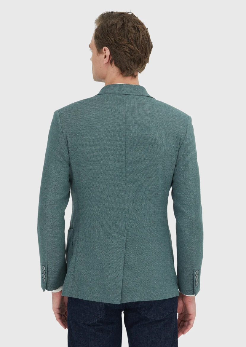 Dark Green Patterned Wool Blended Jacket - 6