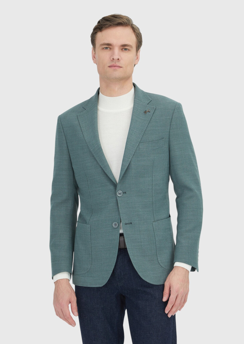 Dark Green Patterned Wool Blended Jacket - RAMSEY