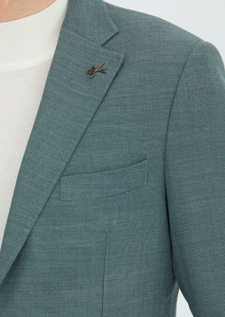 Dark Green Patterned Wool Blended Jacket - 3
