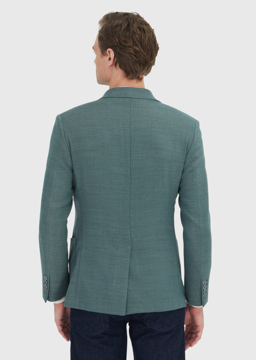 Dark Green Patterned Wool Blended Jacket - 6