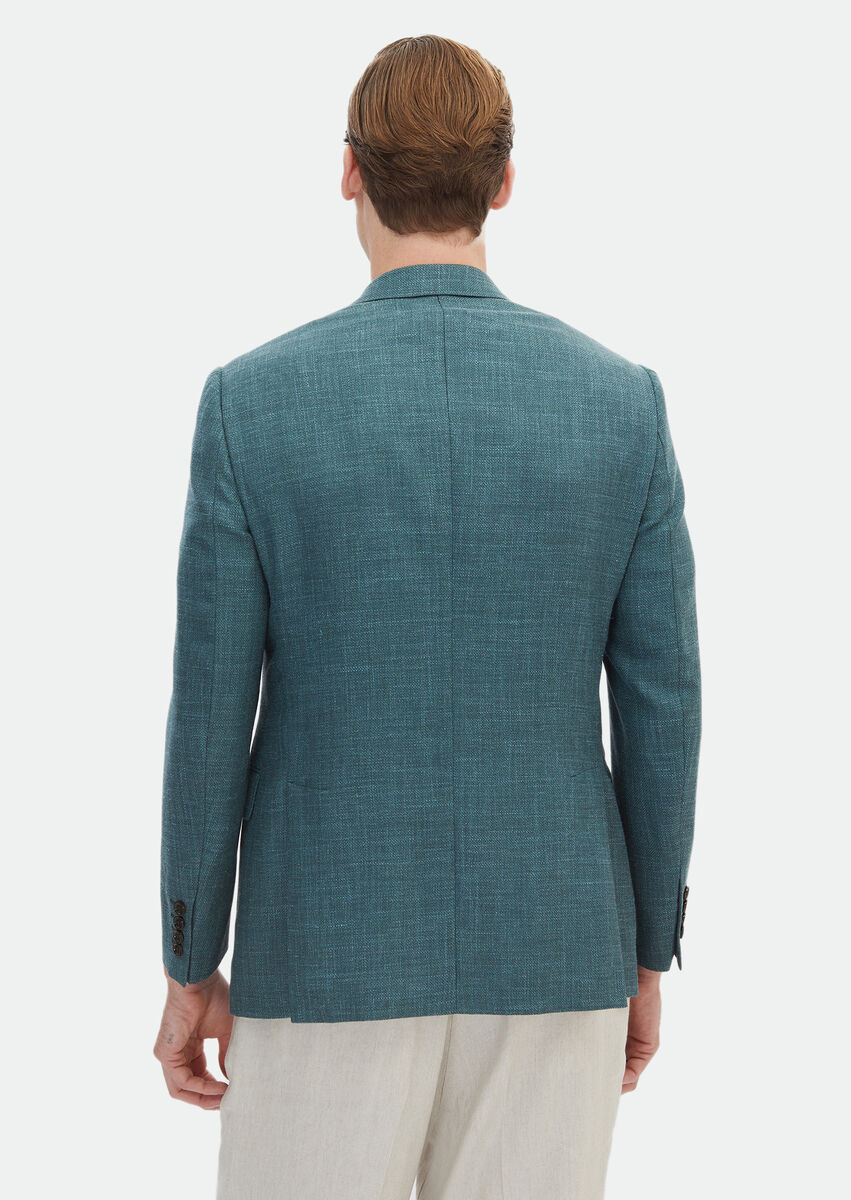 Dark Green Plain Regular Fit Silk Blended Jacket - 6