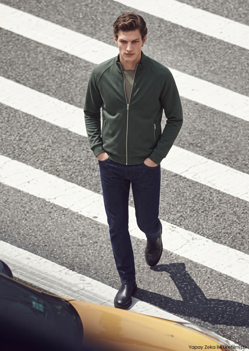Dark Green Turtleneck Plain Sweatshirt - RAMSEY