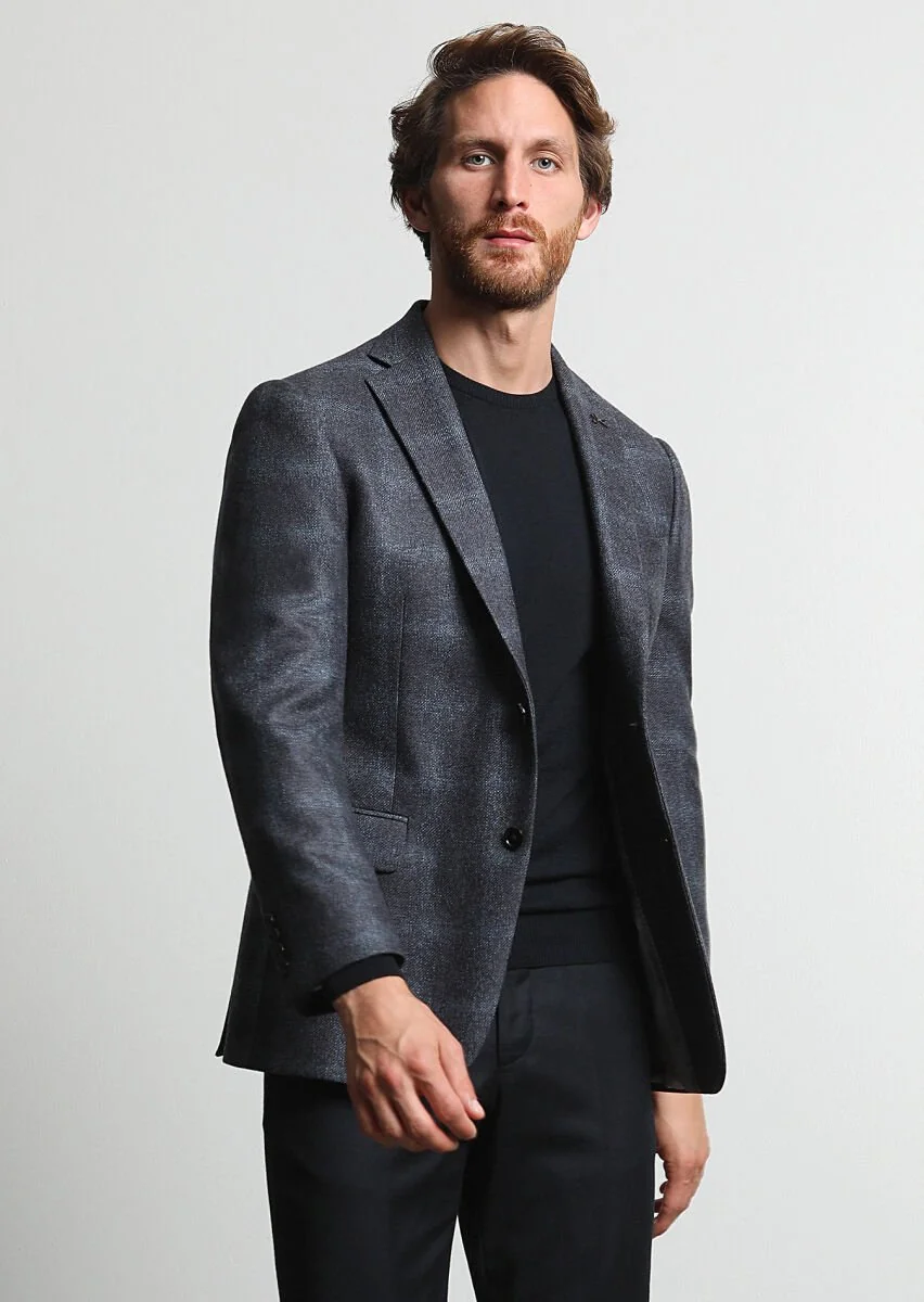 Dark Grey Checkered Regular Fit 100% Wool Jacket - 4