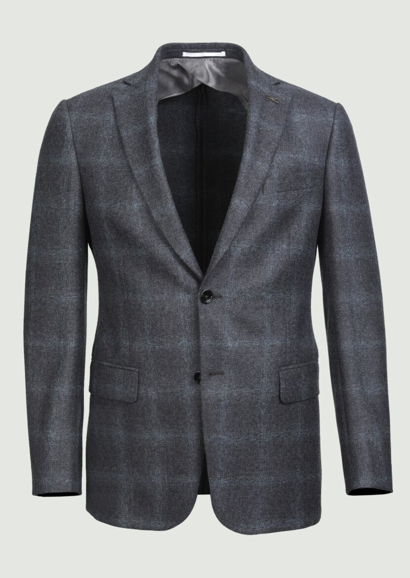 Dark Grey Checkered Regular Fit 100% Wool Jacket - 6
