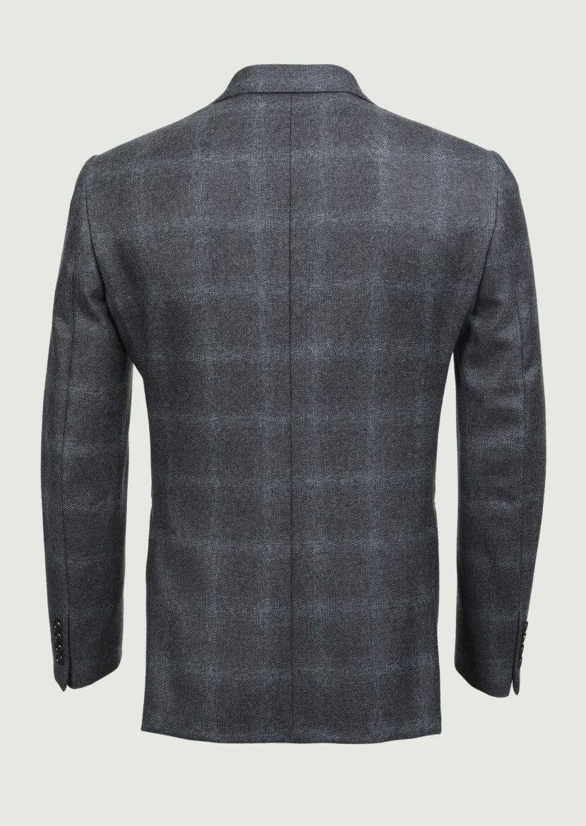 Dark Grey Checkered Regular Fit 100% Wool Jacket - 7