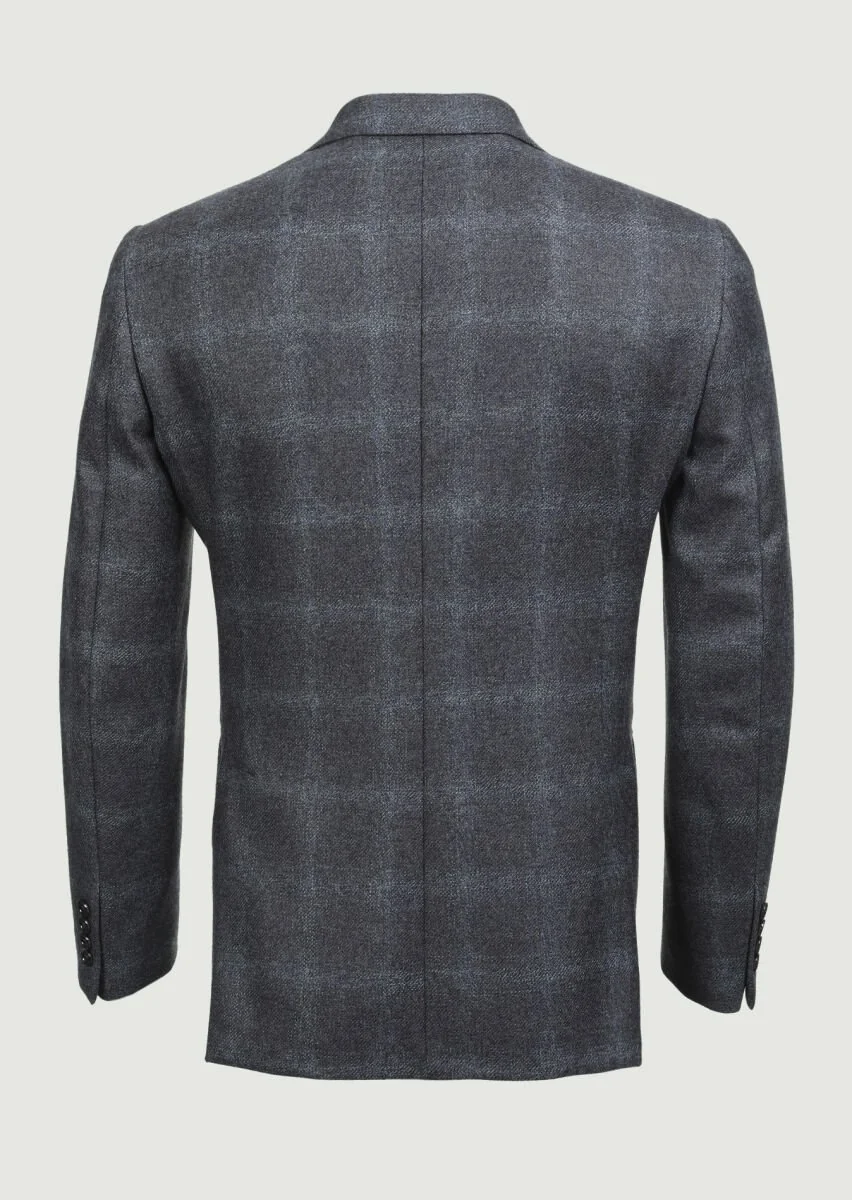 Dark Grey Checkered Regular Fit 100% Wool Jacket - 7