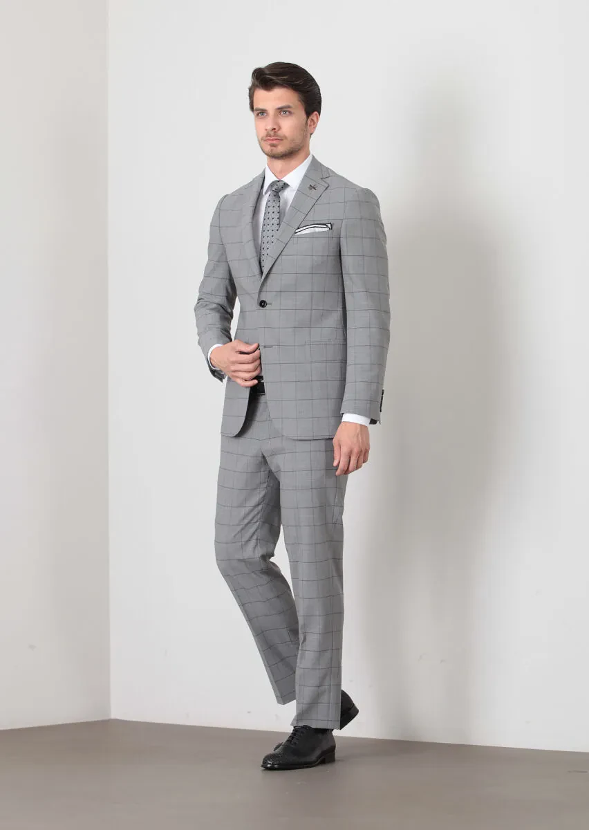 Dark Grey Checkered Regular Fit 100% Wool Suit - 2
