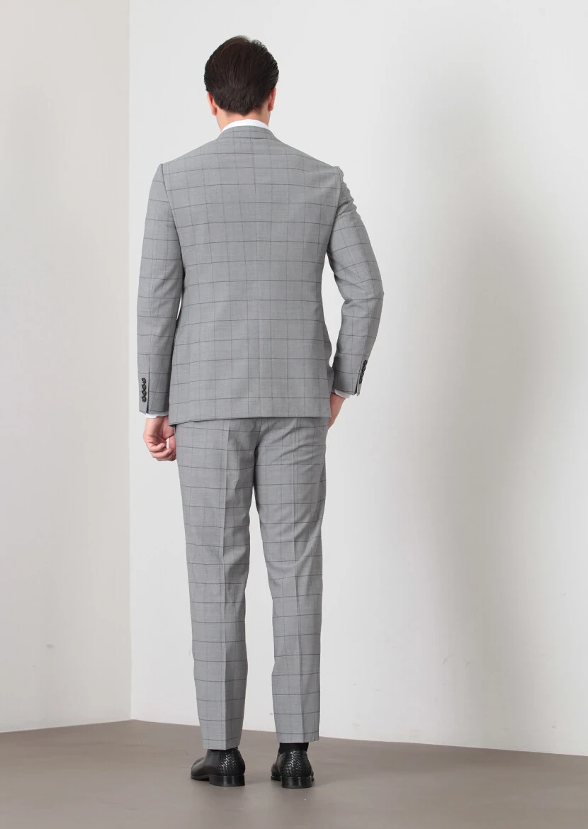 Dark Grey Checkered Regular Fit 100% Wool Suit - 4