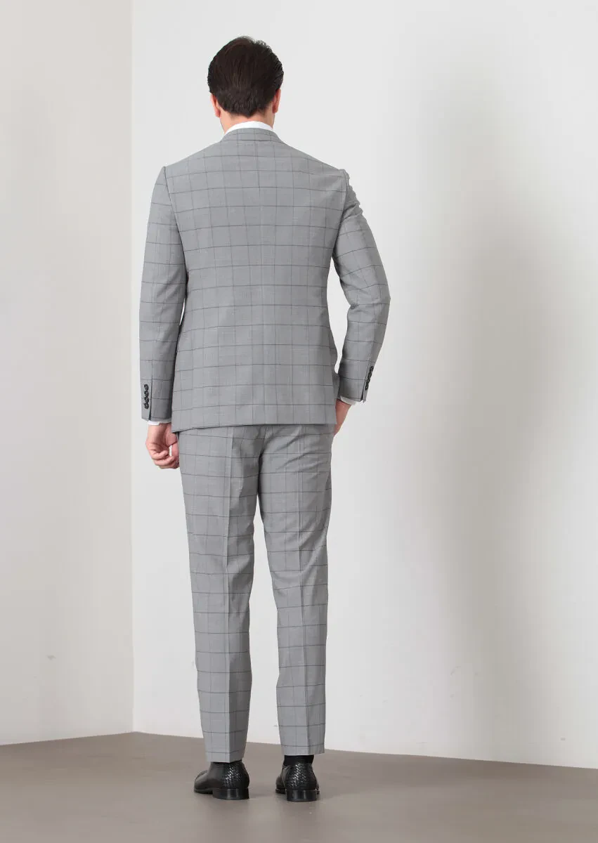 Dark Grey Checkered Regular Fit 100% Wool Suit - 4