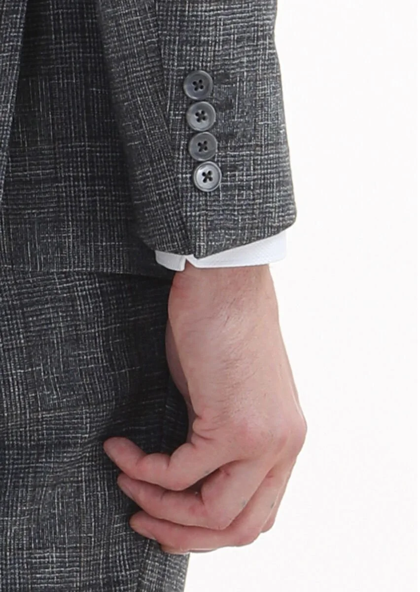 Dark Grey Checkered Zeroweight Slim Fit 100% Wool Suit - 5