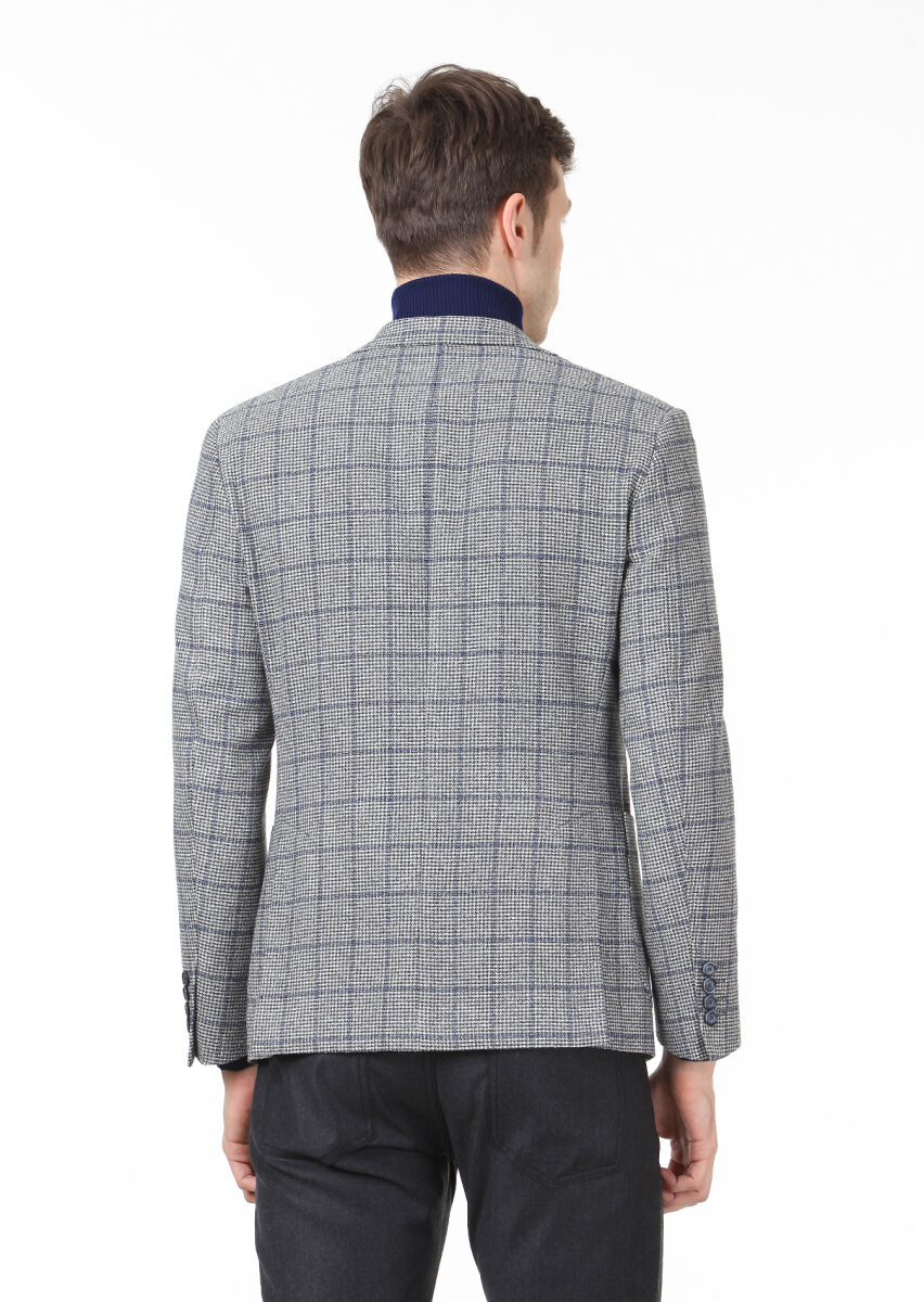 Dark Grey Checkered Zeroweight Slim Fit Wool Blended Jacket - 4