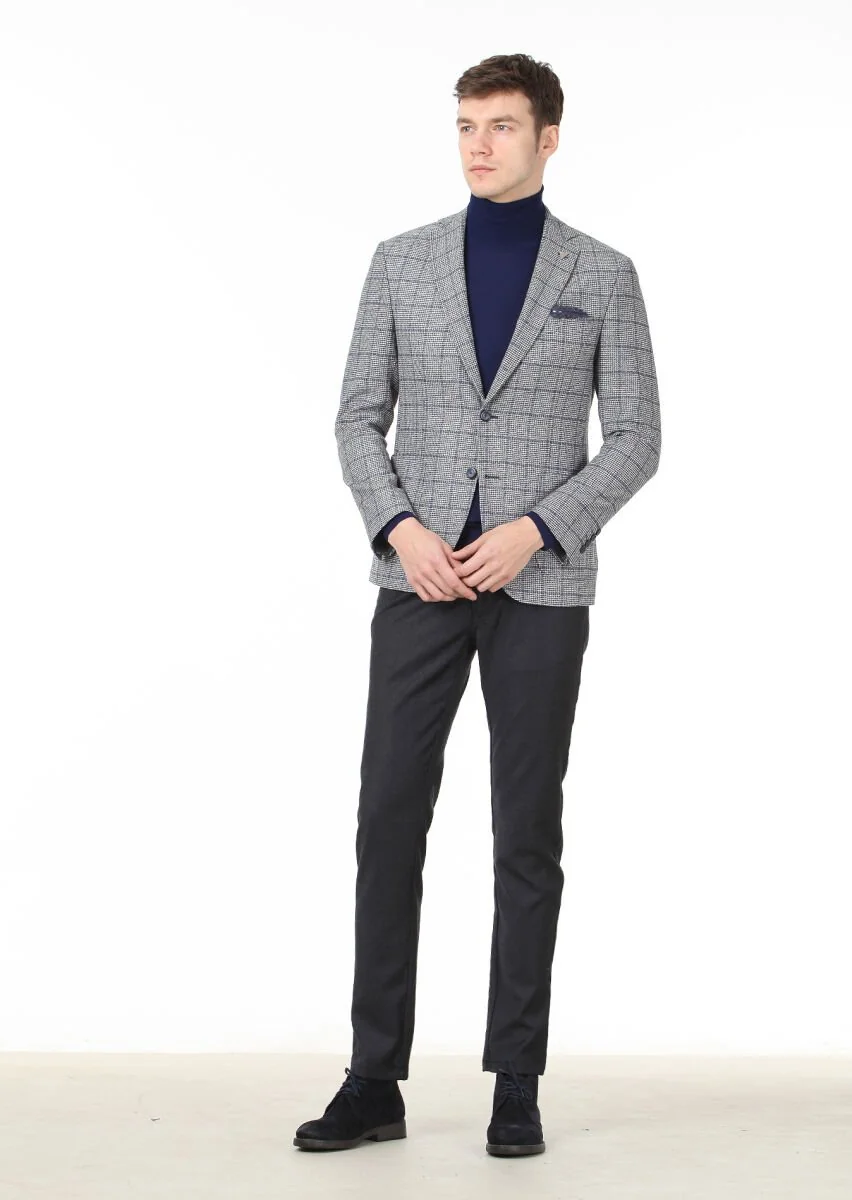 Dark Grey Checkered Zeroweight Slim Fit Wool Blended Jacket - 3