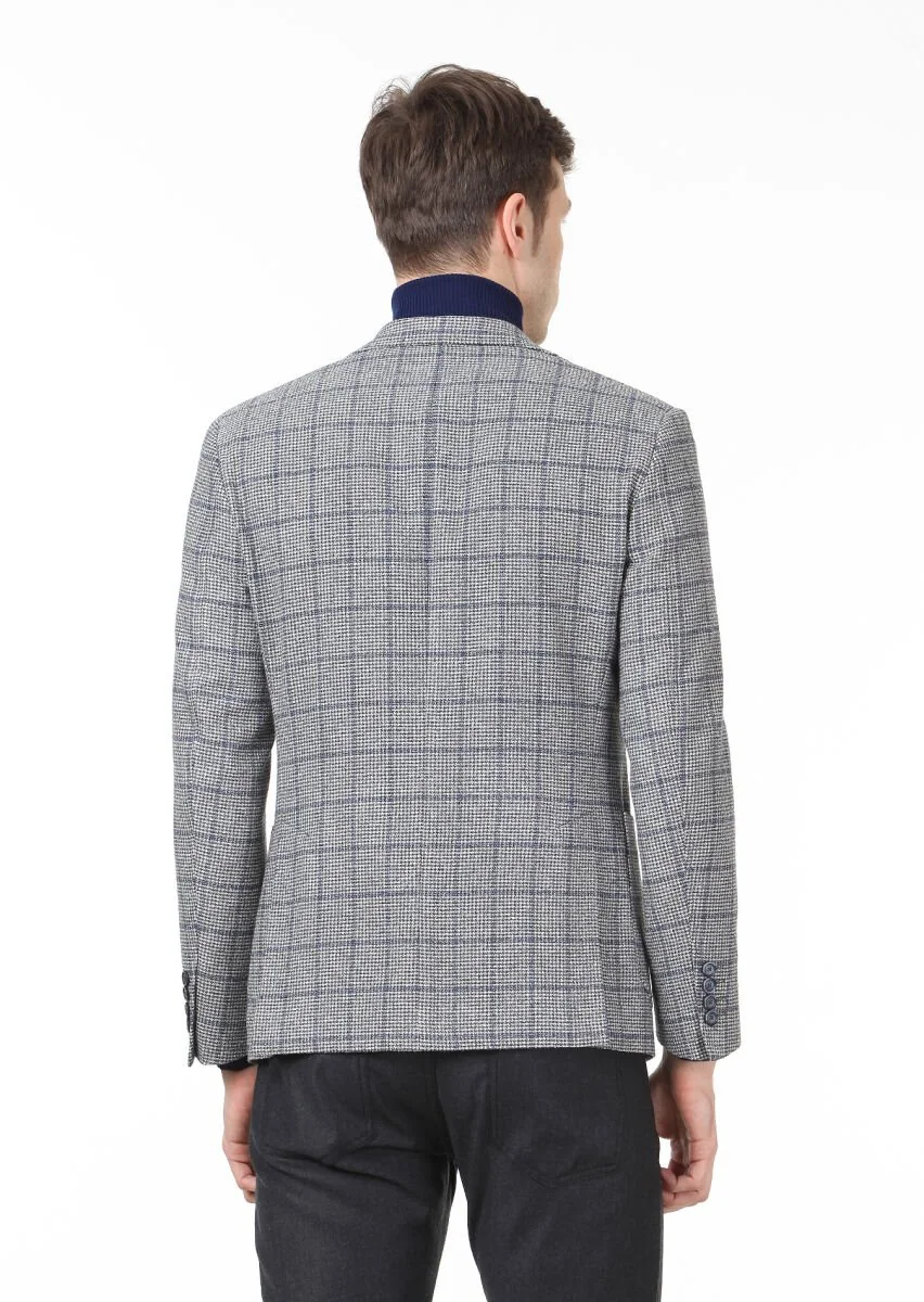 Dark Grey Checkered Zeroweight Slim Fit Wool Blended Jacket - 4