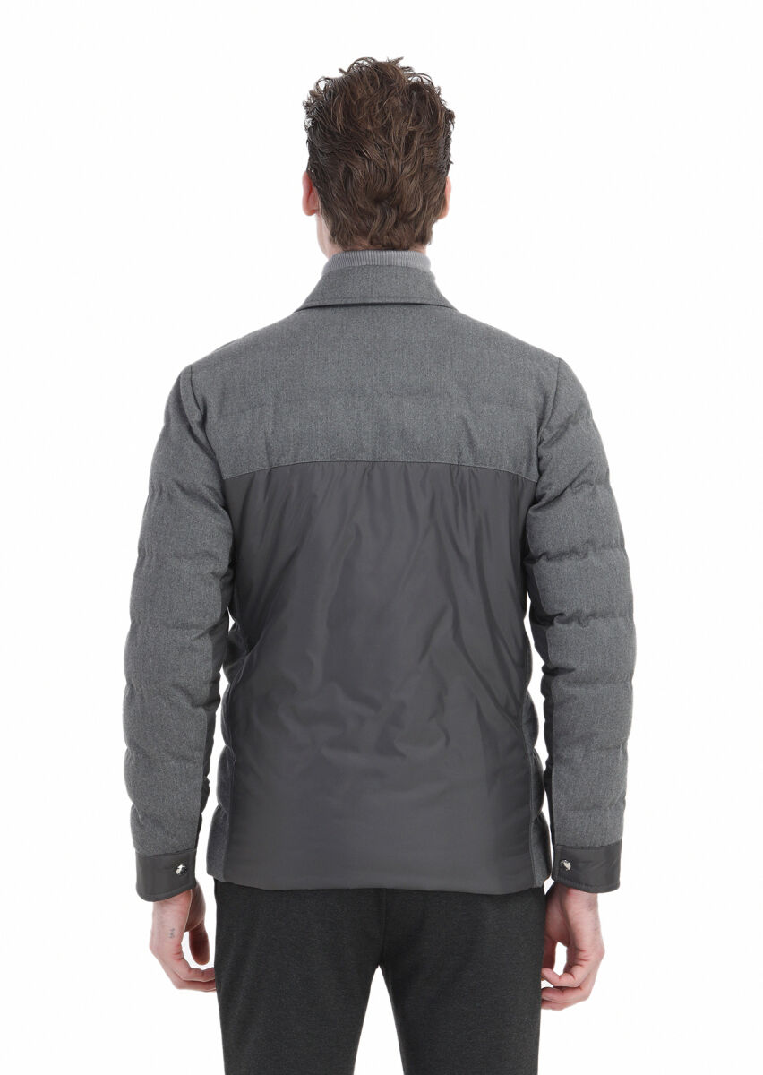 Dark Grey Comfort Fit Shirt Collar Casual Weaving Coat - 7