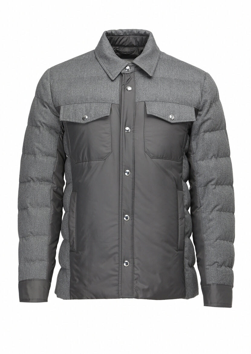 Dark Grey Comfort Fit Shirt Collar Casual Weaving Coat - 8