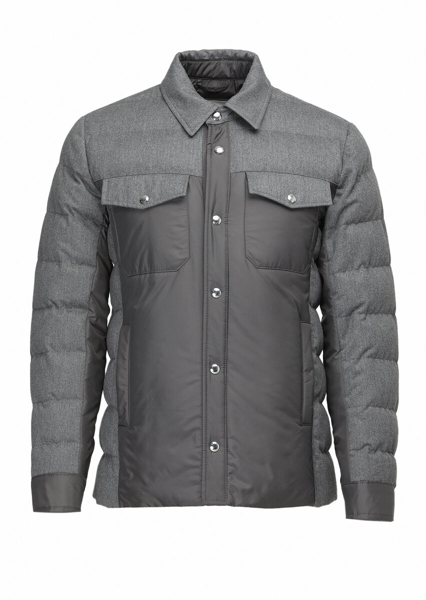 Dark Grey Comfort Fit Shirt Collar Casual Weaving Coat - 8