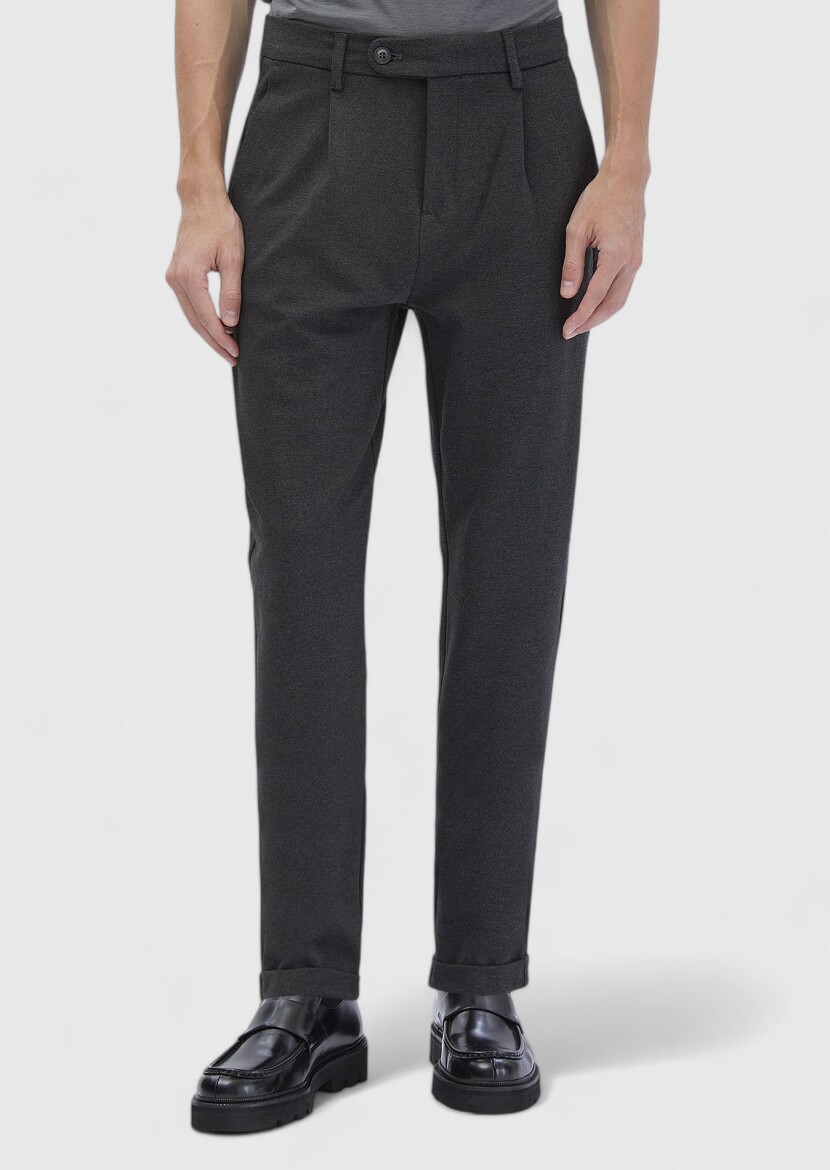 Dark Grey Knitting Regular Fit Casual Trousers 
