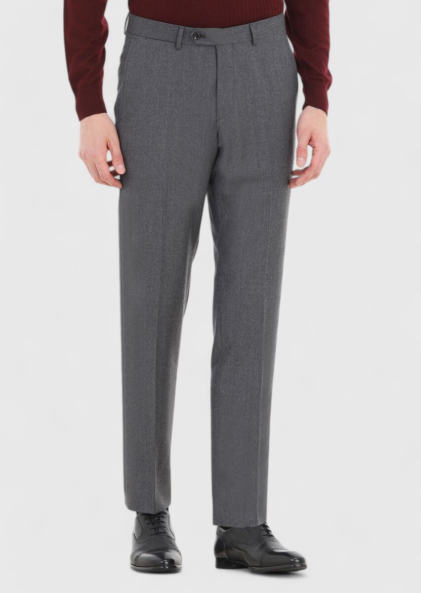 Dark Grey Material Regular Fit Classical 100% Wool Trousers - 2